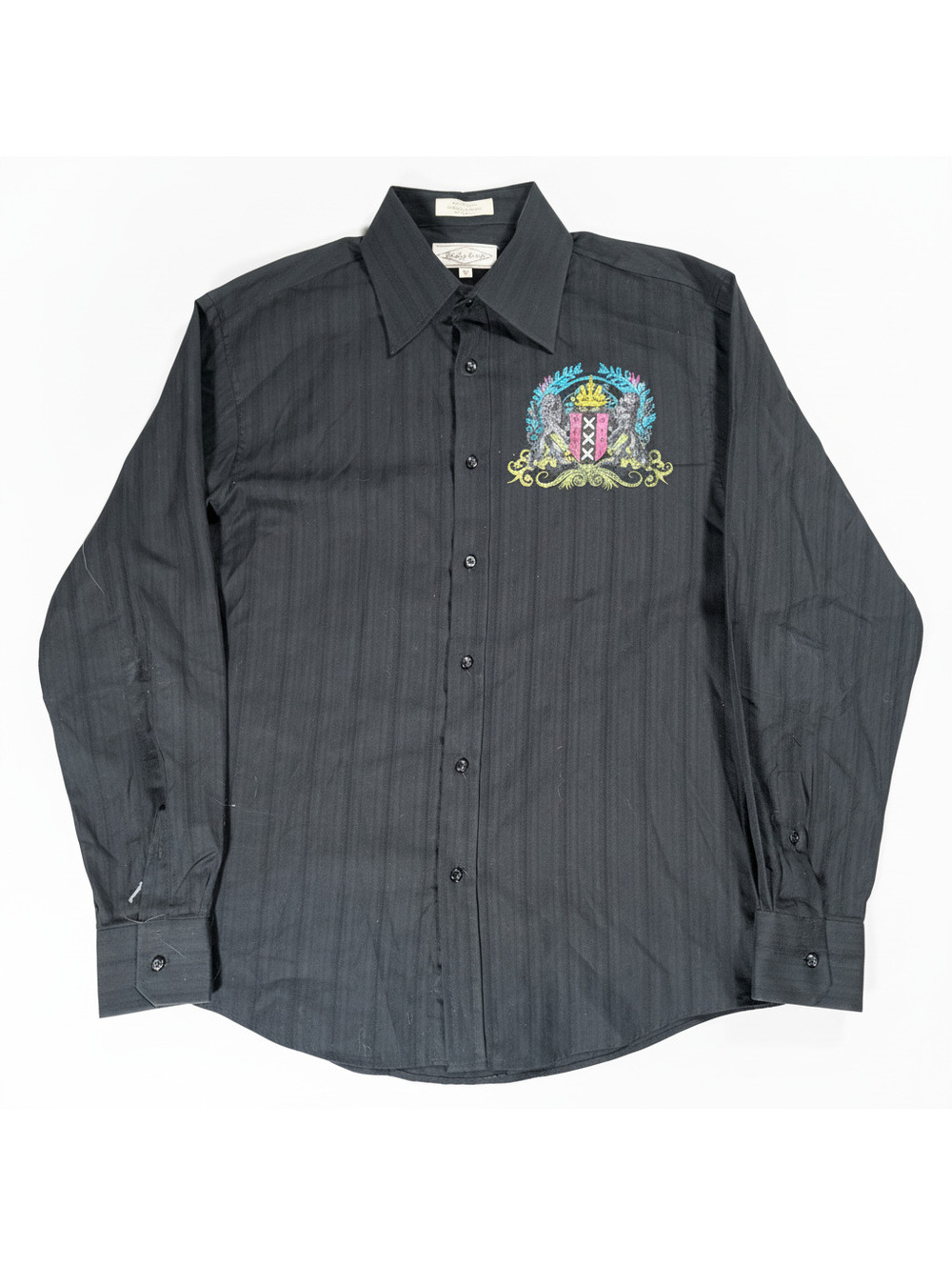 Y2K Eighty Eight Men's Black Striped Cotton Button-Up Shirt Amsterdam Medium